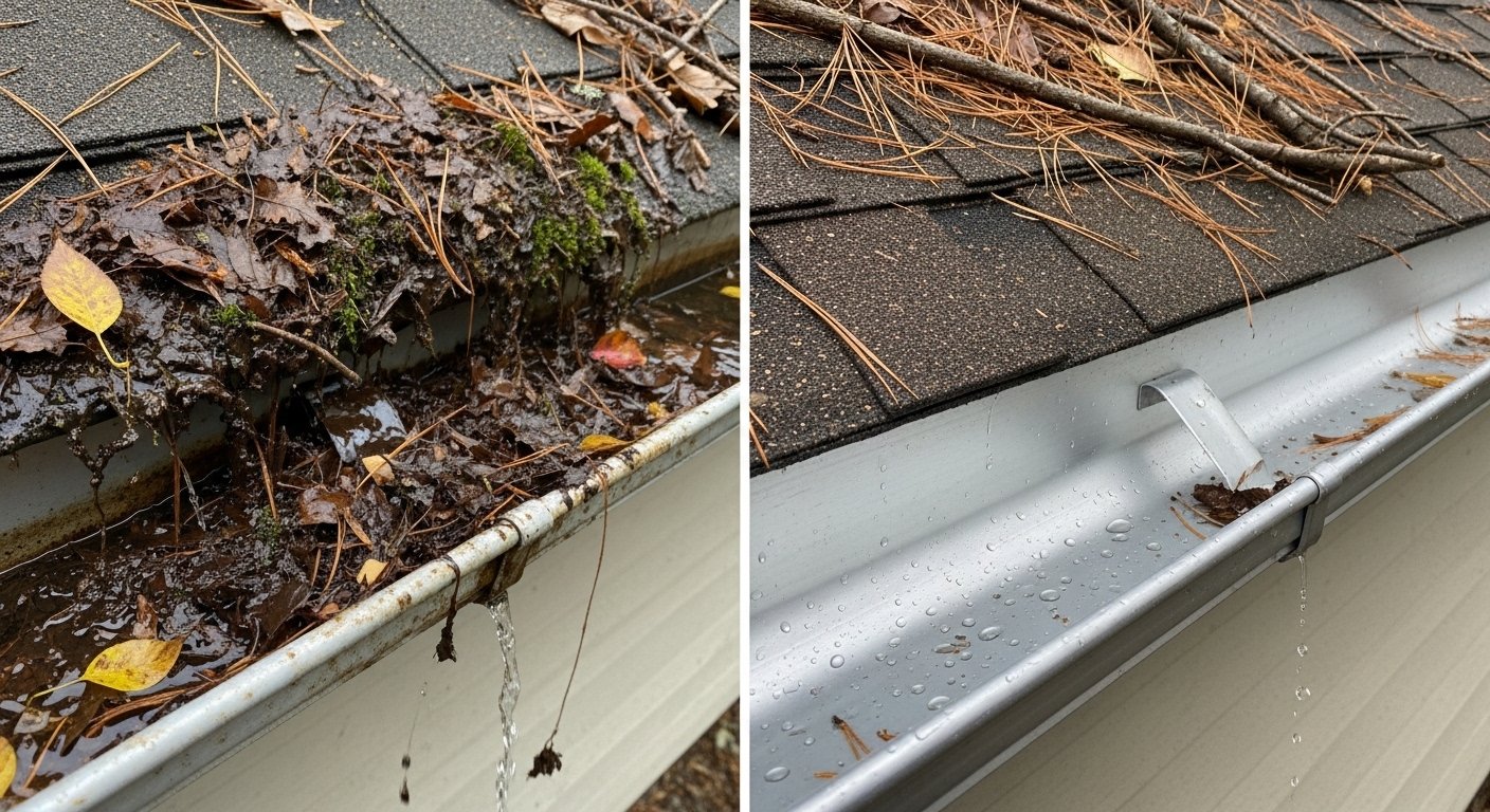 Before and after gutter improvement