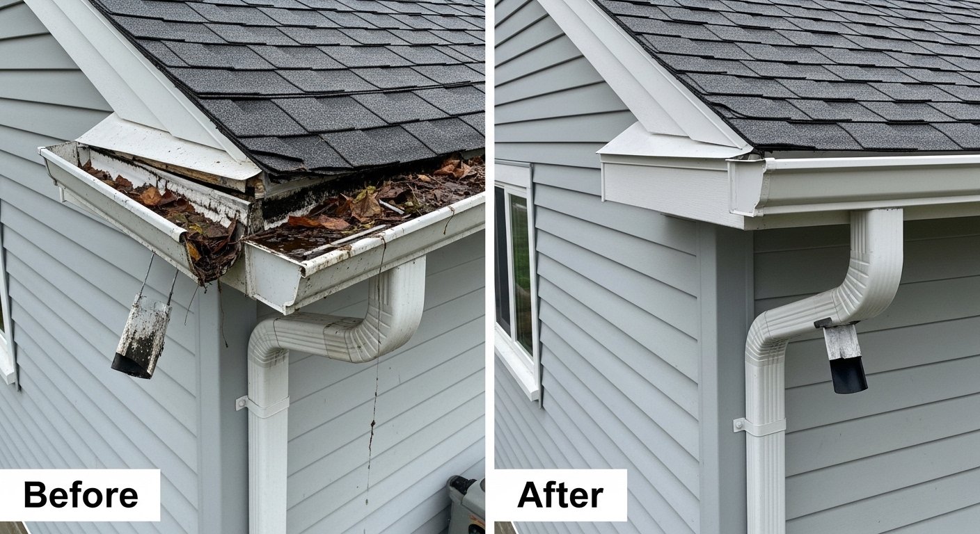 Rainwater Harvesting Gutters before and after