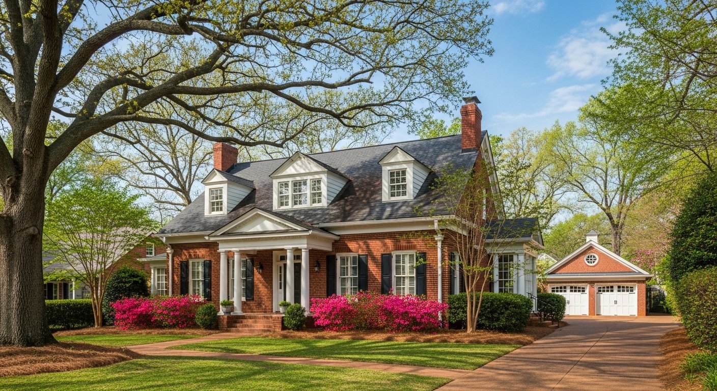 Residential neighborhood home in the Birmingham area where gutter installation and repair services are offered